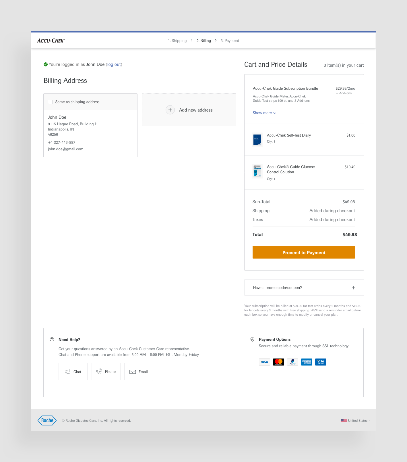 Final Billing page design