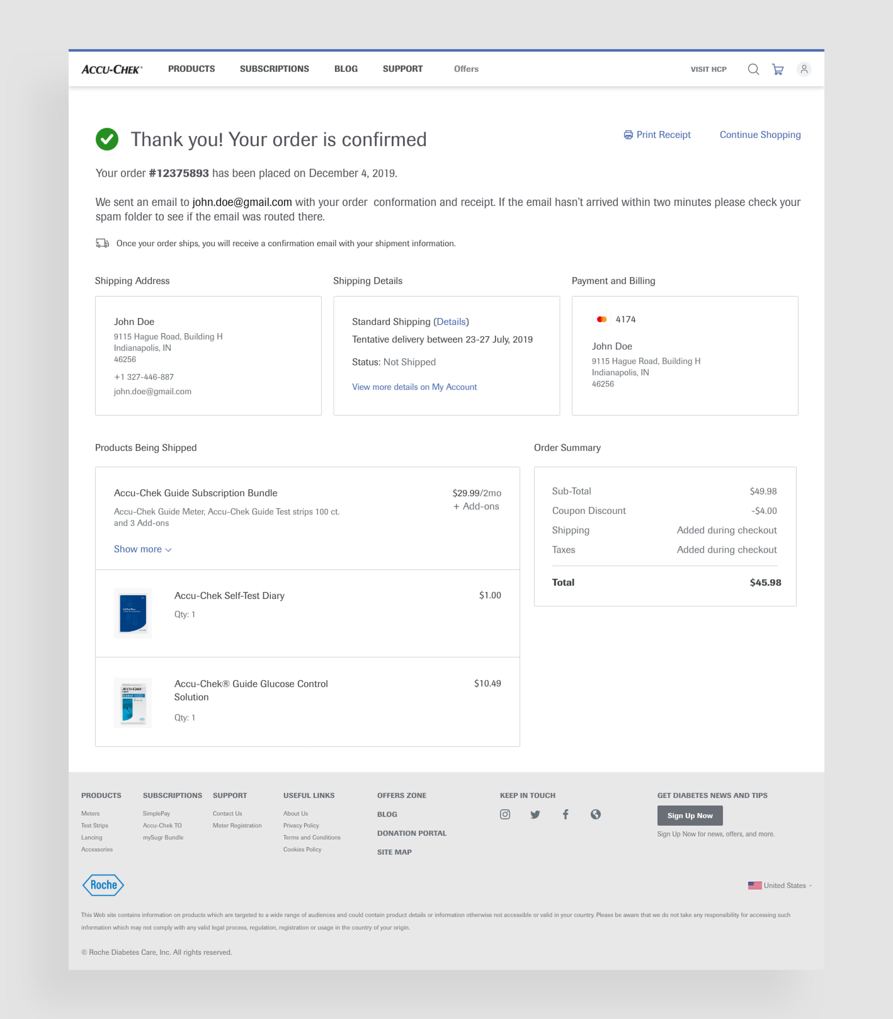 Final Confirmation page design