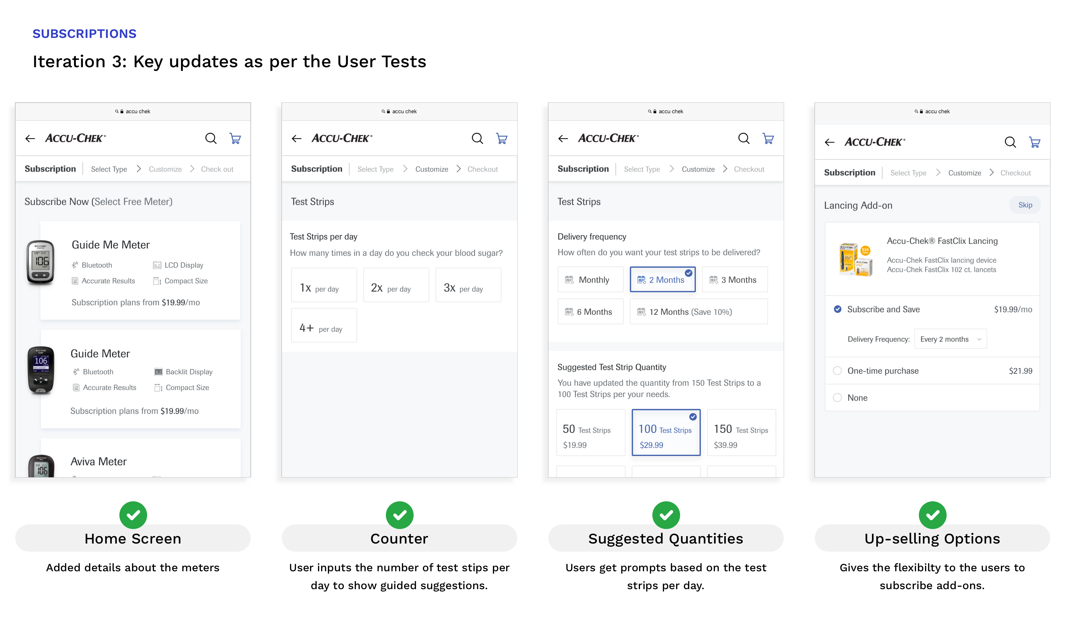 Subscriptions flow, iteration 3 — revised after user testing