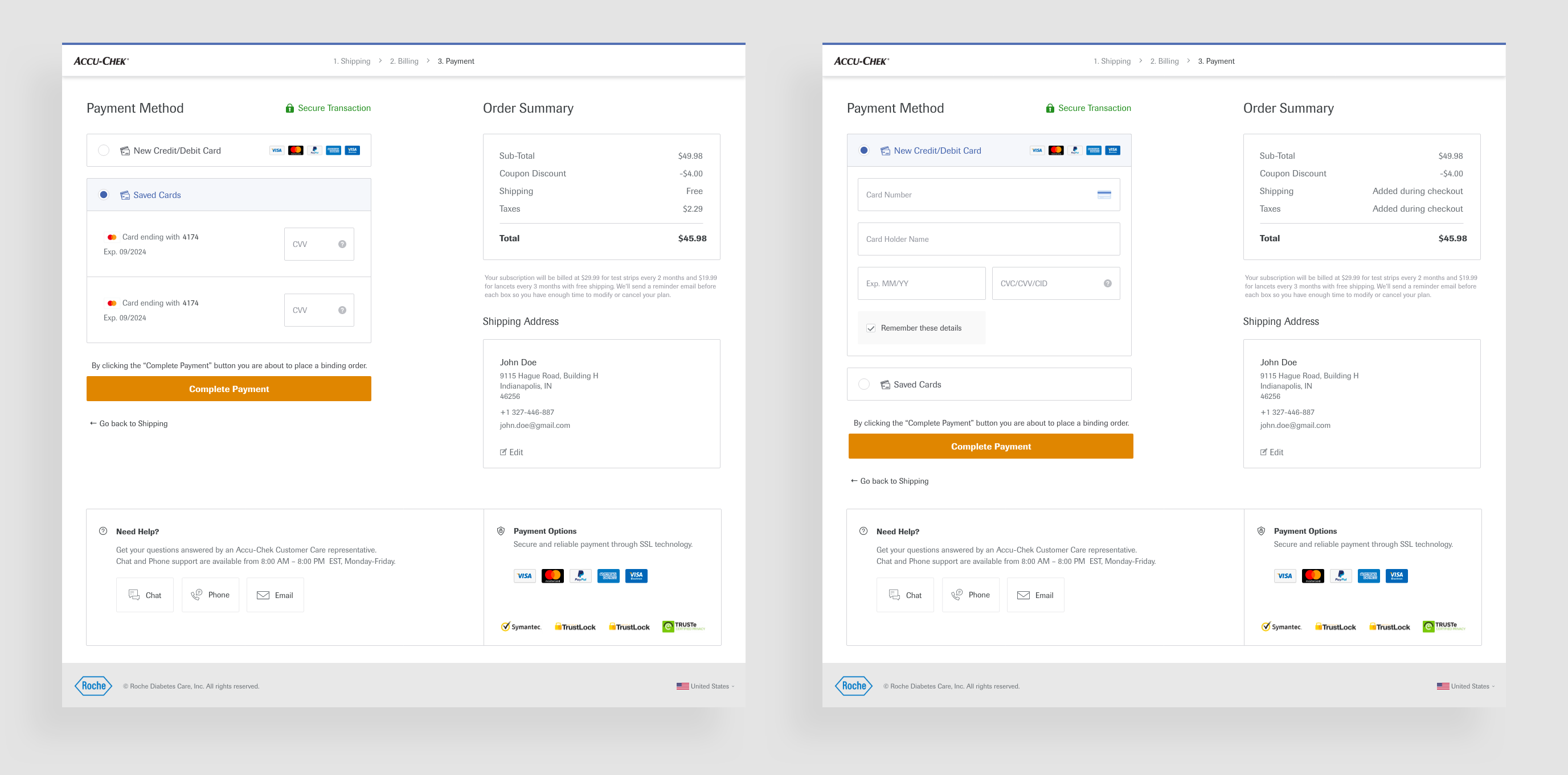 Final Payment page design