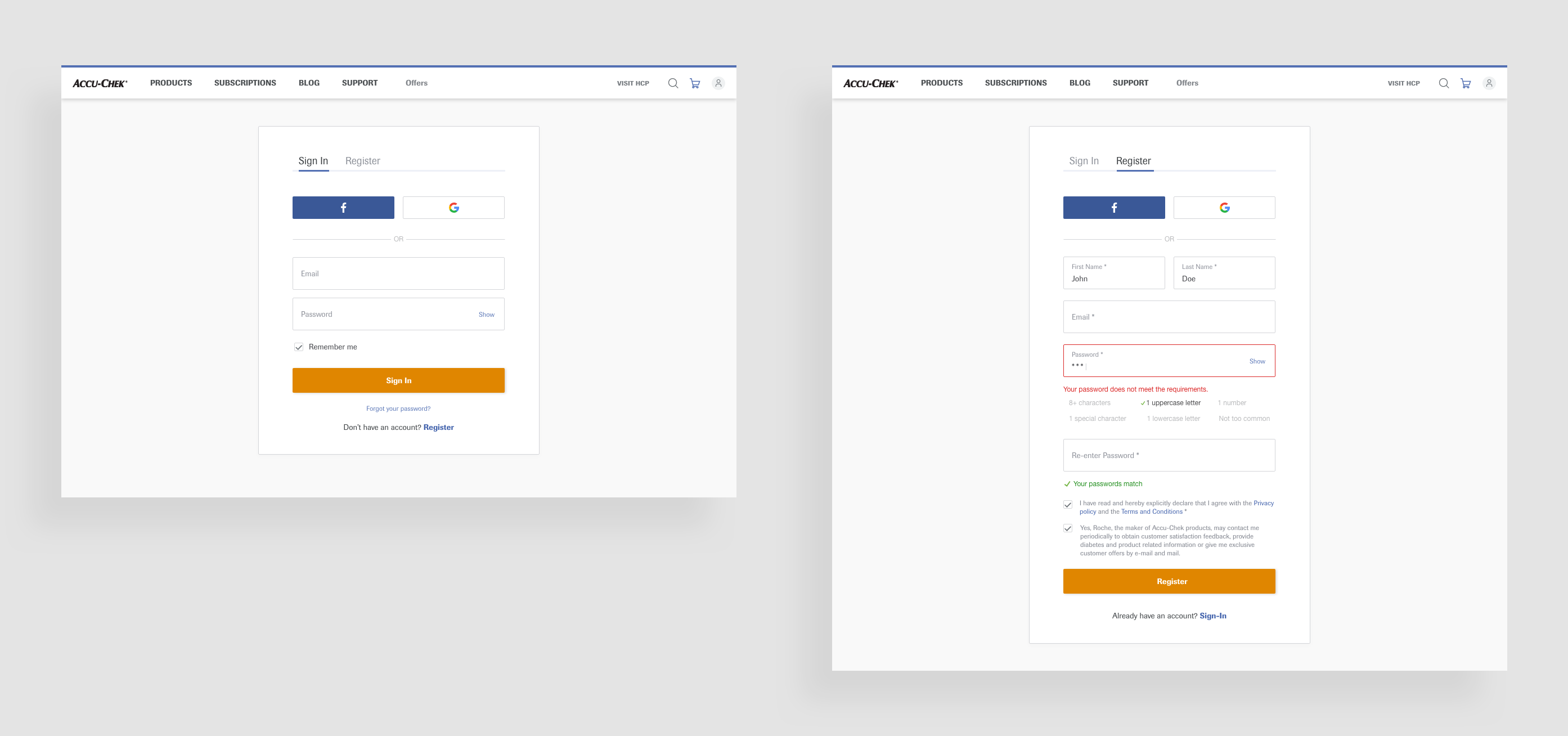Final Sign In / Register page design