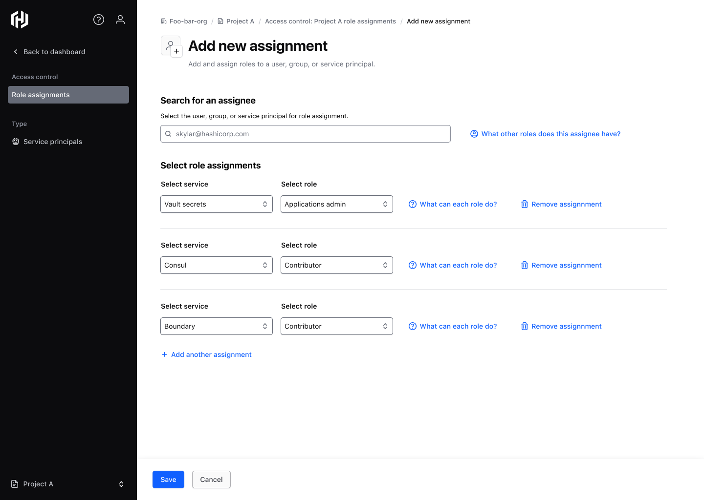 Existing role-assignment screens, before this work — HCP